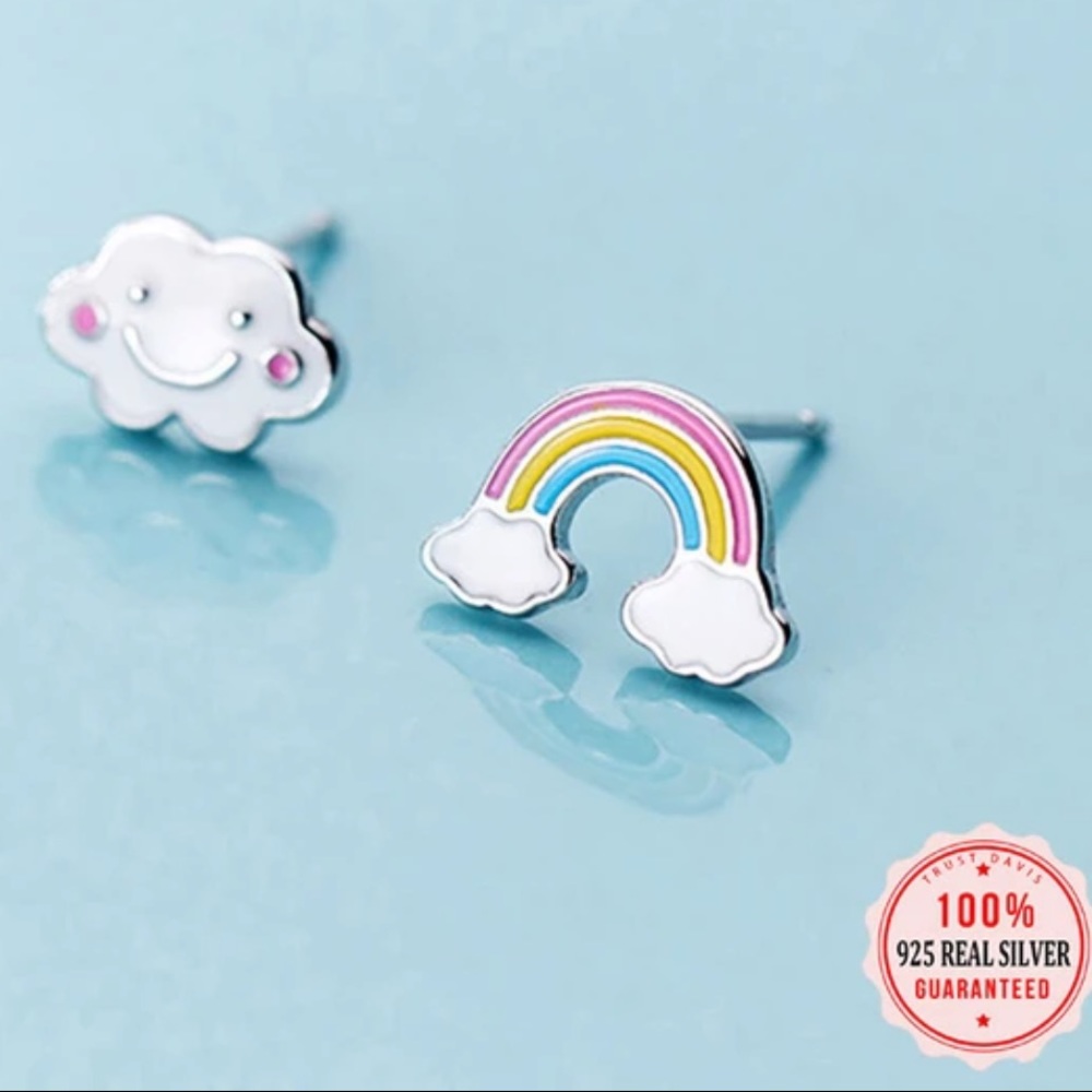 Sterling Silver 925 Sterling Rainbow & Cloud Earring